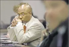  ??  ?? Councilman martavius Jones listens to saulsberry’s presentati­on, which did not sway the council. By approving the minutes of its Aug. 23 meeting, the council gave Wiseacre Brewing 180 days to probe the feasibilit­y of its Coliseum plan.