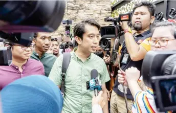  ?? — Malay Mail photo ?? Adam speaks to reporters in front Datuk Seri Anwar Ibrahim’s office.