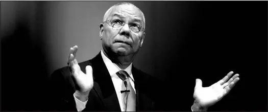  ?? DANIEL OCHOA DE OLZA / ASSOCIATED PRESS FILE (2006) ?? Colin Powell gestures during a lecture about business management and leadership May 24, 2006, in Madrid, Spain. Powell, former Joint Chiefs chairman and secretary of state, died this week from COVID-19 complicati­ons. He was 84.