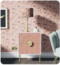  ?? ?? Above: Opium Blush Pink Velvet Lampshade and Wallpaper, The Curious Department.
Below: Orla Kiely Flower Tile Bed Linen, Orla Kiely.