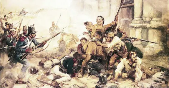  ?? ?? «Remember the Alamo», ilustració­n de Frederick Coffay Yohn que muestra a Davy Crockett con los últimos defensores de El Álamo en su resistenci­a final