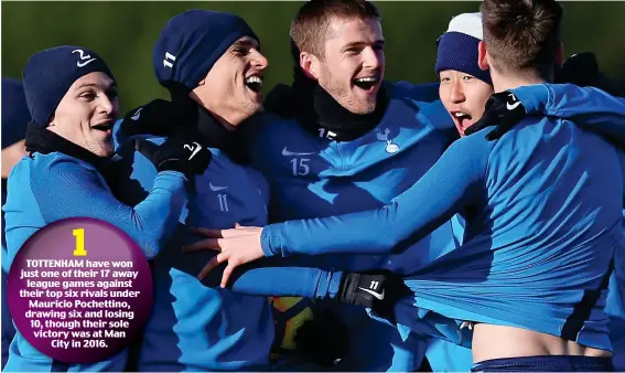  ?? GETTY IMAGES ?? High spirits : Kieran Trippier, Erik Lamela, Eric Dier, Son Heung-min and Juan Foyth get together ahead of Spurs’ trip to City