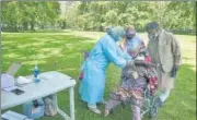  ?? PTI ?? A woman being inoculated in Srinagar on Tuesday.