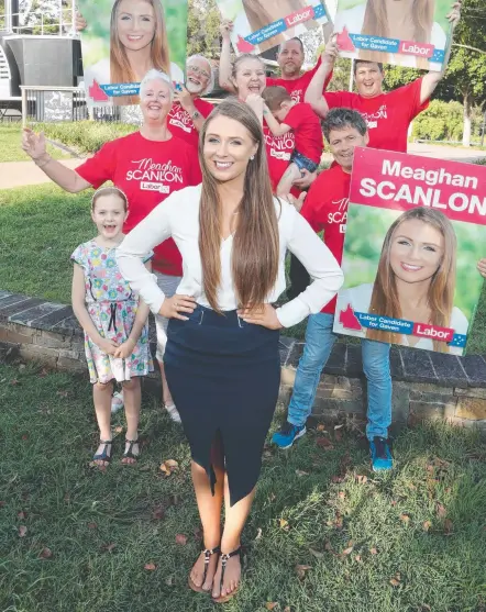  ?? Picture: RICHARD GOSLING ?? Labor Gaven candidate Meaghan Scanlon with a group of her ’red army’ volunteers.