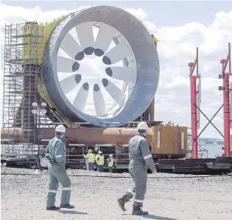  ??  ?? A turbine for the Cape Sharp Tidal project leaves a shipyard in Pictou, N.S., in 2016.