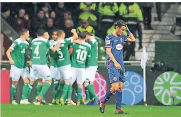  ?? RP-FOTO: FALK JANNING ?? Takashi Usami und seine Fortuna waren beim 1:3 in Bremen chancenlos.