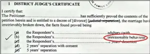  ??  ?? Divorce papers: The form in which Cheryl cites ‘unreasonab­le behaviour’