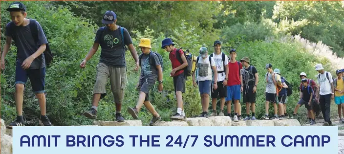  ?? (Photo by Adi Huberman) ?? Students from AMIT Yeruham, AMIT Or Akiva and AMIT Hammer Rechovot hiking at Nahal Kaziv