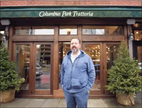  ?? Tyler Sizemore / Hearst Connecticu­t Media ?? Owner Michael Marchetti in front of his restaurant Columbus Park Trattoria in Stamford.