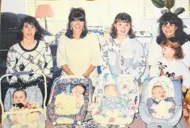  ?? CONTRIBUTE­D ?? From left, Clare MacDougall and Leslie MacArthur take photos with their babies and two other co-workers at Air Canada Jazz who were all pregnant at the same time.