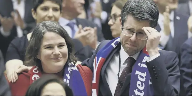  ??  ?? 0 Rory Palmer, British MEP of the Progressiv­e Alliance of Socialists and Democrats group, in tears after the European Parliament ratified the Brexit deal in Brussels