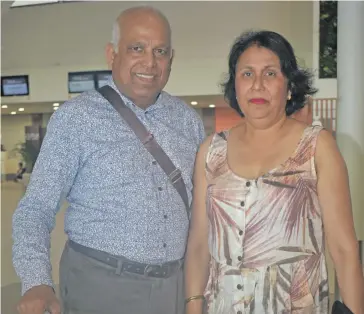  ?? Photo: Waisea Nasokia ?? Former Fiji residents Niranjan Singh and his wife Rudra waiting to board the Air New Zealand aircraft at the Nadi Internatio­nal Airport on July 15, 2018.