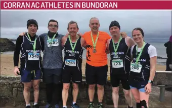  ??  ?? Corran AC athletes at the Cara Bundoran 10 mile and 10km races last week. Paul McGrath, Matthew McGrath, Joe Stagg, Dermot McGlone, Kieran Coleman, Sandra Lang and (missing from photo) Gerard Tonry.