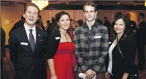  ?? PHOTOS: CODIE MCLACHLAN ?? From left, Thomas Banks, Jennifer Tames, Colin Labonte and Sue Hutton joined the crowd honouring the best of local communicat­ions profession­als at the IABC Gala at the Chateau Lacombe Thursday.