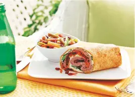  ??  ?? Beef, Beet and Horseradis­h Wraps.