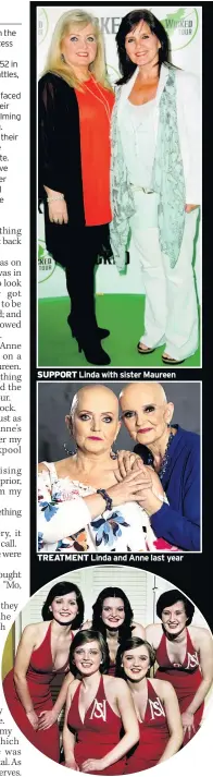  ??  ?? SUPPORT Linda with sister Maureen
TREATMENT Linda and Anne last year
RED ALERT The Nolans topped the UK charts in the late 1970s and early 1980s