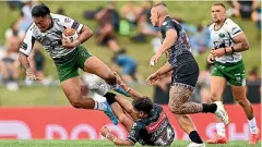  ?? GETTY IMAGES ?? Adam Pompey of the Mā ori All Stars goes flying in the tackle of Daine Laurie at Rotorua Internatio­nal Stadium yesterday.