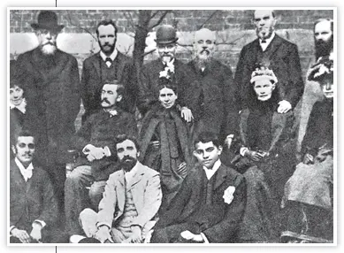  ?? NATIONAL GANDHI MUSEUM ?? Gandhi (right; sitting) with members of the Vegetarian Society, 1890.
