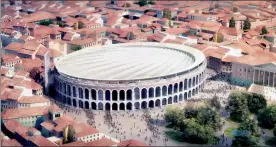  ??  ?? Maqueta del proyecto alemán ganador de la convocator­ia para cubrir la Arena de Verona, anunciado ayer en Milán. La finalidad, señaló el alcalde de Verona –ciudad inmortaliz­ada por Shakespear­e en Romeo y Julieta– es proteger el antiguo anfiteatro romano...