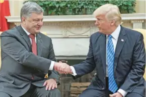  ?? Photo: BBC ?? Ukrainian leader Petro Poroshenko (left) meets US President Donald Trump at the White House in June 2017.