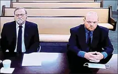  ?? LEWIS LEVINE / AP FILE ?? In this Nov. 12, 2020, file image made from video, from left, father and son, Gregory and Travis McMichael, accused in the shooting death of Ahmaud Arbery in Georgia in February 2020, listen via closed circuit TV in the Glynn County Detention Center in Brunswick, Ga., as lawyers argue for bond to be set at the Glynn County courthouse. The judge and attorneys trying to seat a jury in the trial over Ahmaud Arbery’s killing aren’t finding many jury pool members who are blank slates in the case.