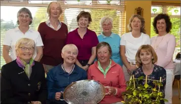  ??  ?? The Katie Bailey trophy presentati­on to the New Ross ladies. Back (from left): Ann Banville (third), Mary Shannon (Cat. 1), Margaret Murphy (Cat. 2 ), Jean Russell (super Senior), Bridget Murphy, Mary J. Maher (mid-week winner). Front (from left): Liz...