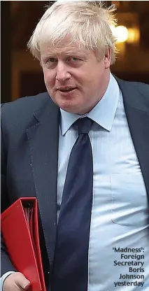  ??  ?? ‘Madness’: Foreign Secretary Boris Johnson yesterday