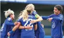  ?? Photograph: Chloe Knott for The FA/Rex/Shuttersto­ck ?? Chelsea players celebrate after Sam Kerr scored their second goal.