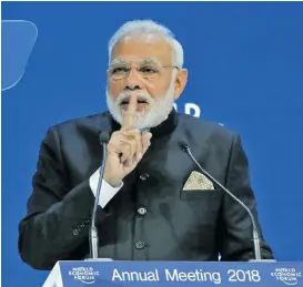  ??  ?? Indian Prime Minister Narendra Modi giving his speech in Davos, Switzerlan­d.