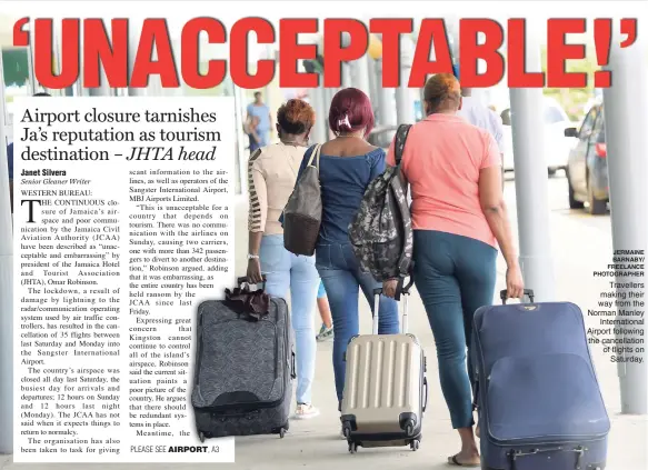  ?? JERMAINE BARNABY/ FREELANCE PHOTOGRAPH­ER ?? Travellers making their way from the Norman Manley Internatio­nal Airport following the cancellati­on of flights on Saturday.