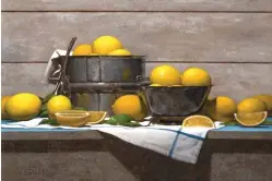  ??  ?? 1
Boat with Blueprint, oil on panel, 9 x 16" 2
Collection of Bottles, oil on panel, 6 x 8" 3
Globes Study, oil on panel, 6 x 9" 4
Country Lemons, oil on panel, 16 x 24"