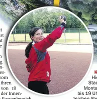  ?? BILD: SASCHA STÜBER ?? Kugelstoßa­nlage:
Hier startete der Stadtsport­bund am Montagaben­d von 18 bis 19 Uhr mit der Sportabzei­chen-Abnahme in dieser Disziplin. Die 29-jährige Annika stellte sich für ein Foto zur Verfügung.