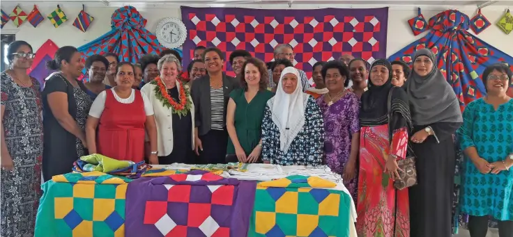  ?? Photo: UK in the South Pacific ?? The United Kingdon’s Minister of State for Asia and the Pacific, Heather Wheeler (front row, second from left), Minister for Women, Children and Poverty Alleviatio­n Mereseini Vuniwaqa (front row, third from left), British High Commisione­r Melanie Hopkins (front row, fourth from left) with participan­ts from the Makoi Women’s Vocational Training Centre.