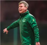  ??  ?? Ireland U21 manager Stephen Kenny during last night’s friendly match with the Ireland Amateur XI at Home Farm