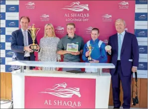  ?? ?? The winning team of Baaeed at the trophy presentati­on of Al Shaqab Lockinge Stakes on Saturday.