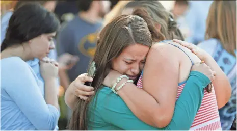  ?? ANDY NELSON, THE REGISTER-GUARD, VIA AP
Jessica Vazquez, left, hugs her aunt, Leticia Acaraz, as they await word on Acaraz’s daughter after a deadly shooting in Oregon. ??