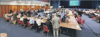  ??  ?? NUMBER CRUNCHING The election night count at Portsmouth Guildhall