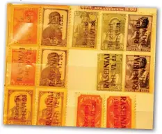  ?? ?? Below: A set of stamps from the USSR overstampe­d for use by the DRP