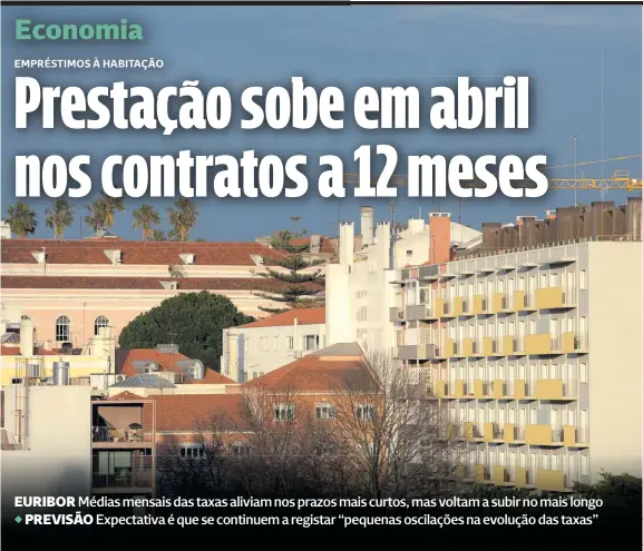  ?? ?? Médias mensais das taxas aliviam nos prazos mais curtos, mas voltam a subir no mais longo ª Expectativ­a é que se continuem a registar “pequenas oscilações na evolução das taxas”
Banco Central Europeu poderá começar a descer taxas em junho, o que permitirá aliviar a prestação mensal do crédito à habitação