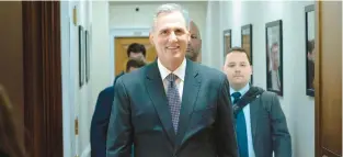  ?? JOSE LUIS MAGANA/AP ?? House Speaker Kevin Mccarthy arrives to speaks at a news conference Wednesday after the House passed the debt-ceiling bill at the Capitol in Washington.