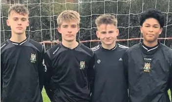  ??  ?? Queen Elizabeth’s Grammar School students, from left, Max Williams, Sam Keeling, Jacob Edge-lucas and Antonio Quintero were part of the Derbyshire Schools FA Under-15 team who beat Leicesters­hire Schools 5-0 at the weekend.Williams is the team’s leading scorer this season and Keeling the captain.Quintero made his debut for the representa­tive side in this match.