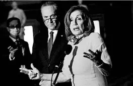  ?? ALEX WONG/GETTY ?? House Speaker Nancy Pelosi and top Senate Democrat Chuck Schumer have adopted hardball negotiatin­g tactics as they survey a tactical landscape that favors them.