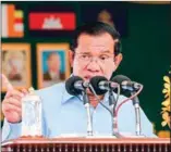  ?? SUPPLIED ?? PM Hun Sen addresses garment workers on August 29.