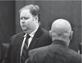  ?? Yi-Chin Lee / Staff photograph­er ?? Ronald Haskell leaves the courtroom during a break in the punishment phase on Monday. Haskell was found guilty of killing six members of his ex-wife’s family.