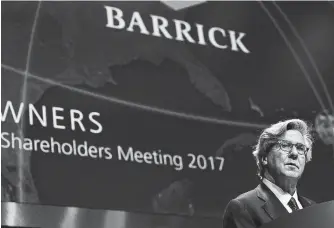  ?? NATHAN DENETTE THE CANADIAN PRESS FILE PHOTO ?? Barrick is cutting staff hired to lead what executives called a digital reinventio­n, championed by executive chair John Thornton.