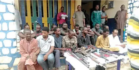  ??  ?? Suspects paraded in Jalingo, Taraba State, by the Police for involvemen­t in kidnapping… yesterday