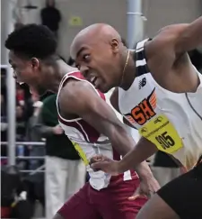  ?? CHRIS CHRISTO / HERALD STAFF FILE ?? WINNING FEELING: Richmond Kwaateng (left) of Lowell followed up his 55-meter dash win in the All-State Championsh­ip with a New England title on Saturday.
