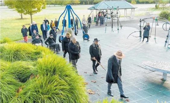  ?? Photo / Hamilton City Council ?? Mana whenua blessed the site of the Magical Bridge playground in Claudeland­s Park at a sod-turning ceremony last Friday.