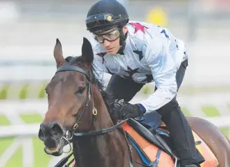  ?? Picture: GETTY IMAGES ?? ON THE MOVE: Luke Currie riding Sunlight during Randwick barrier trials.