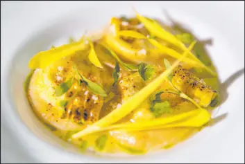  ?? Erik Verduzco
Las Vegas Review-journal ?? Summer corn and ricotta ravioli — a dish inspired by elote, the creamy-spicy grilled Mexican street corn — debuted this month at Rivea in the Delano.